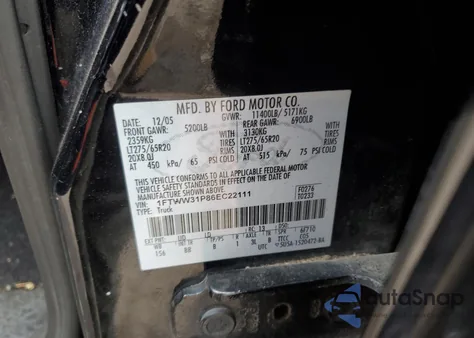 2006 Ford F350 Srw Super Duty from USA, damaged, VIN 1FTWW31P86EC22111